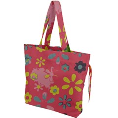 Flowers Pattern Drawstring Tote Bag by Simbadda