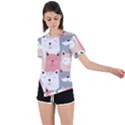 Cute Seamless Pattern With Cats Asymmetrical Short Sleeve Sports Tee View1