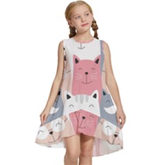 Cute Seamless Pattern With Cats Kids  Frill Swing Dress