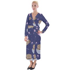 Cute Kittens Sleep Sweetly Mugs Velvet Maxi Wrap Dress by Simbadda