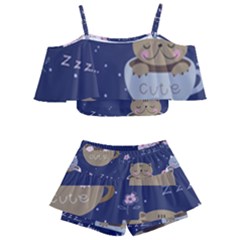 Cute Kittens Sleep Sweetly Mugs Kids  Off Shoulder Skirt Bikini by Simbadda