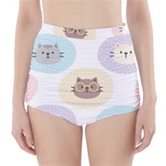 Cute Cat Seamless Pattern Background High-waisted Bikini Bottoms by Simbadda