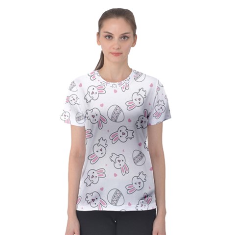 Cute Pattern With Easter Bunny Egg Women s Sport Mesh Tee by Simbadda