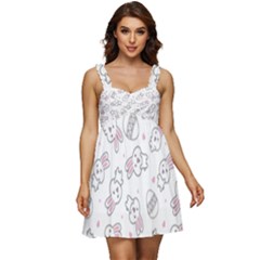 Cute Pattern With Easter Bunny Egg Ruffle Strap Babydoll Chiffon Dress