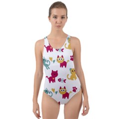 Pattern With Cute Cats Cut-out Back One Piece Swimsuit by Simbadda