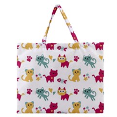 Pattern With Cute Cats Zipper Large Tote Bag by Simbadda