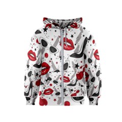 Red Lips Black Heels Pattern Kids  Zipper Hoodie by Simbadda