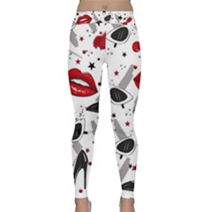 Red Lips Black Heels Pattern Classic Yoga Leggings by Simbadda