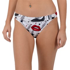 Red Lips Black Heels Pattern Band Bikini Bottoms by Simbadda