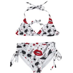 Red Lips Black Heels Pattern Kids  Classic Bikini Set by Simbadda