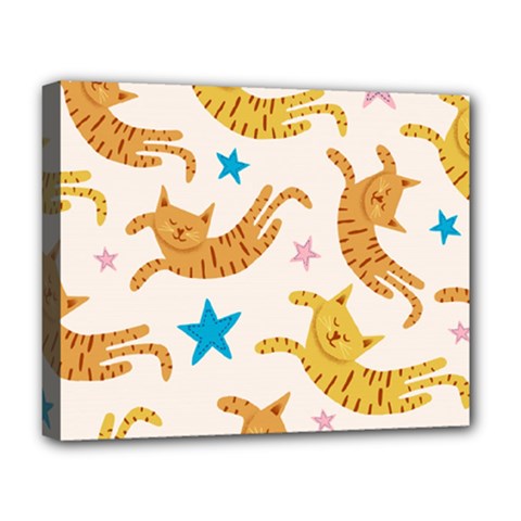 Cute Cats Seamless Pattern With Stars Funny Drawing Kittens Deluxe Canvas 20  X 16  (stretched) by Simbadda