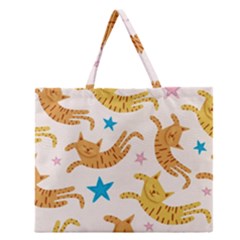 Cute Cats Seamless Pattern With Stars Funny Drawing Kittens Zipper Large Tote Bag by Simbadda