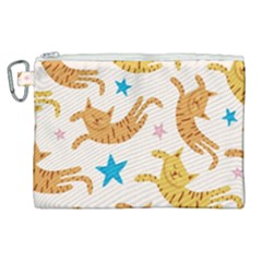 Cute Cats Seamless Pattern With Stars Funny Drawing Kittens Canvas Cosmetic Bag (xl) by Simbadda