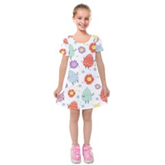 Easter Seamless Pattern With Cute Eggs Flowers Kids  Short Sleeve Velvet Dress