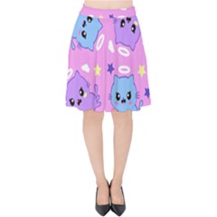 Seamless Pattern With Cute Kawaii Kittens Velvet High Waist Skirt by Simbadda