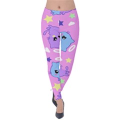 Seamless Pattern With Cute Kawaii Kittens Velvet Leggings by Simbadda