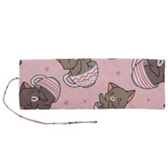 Seamless Pattern Adorable Cat Inside Cup Roll Up Canvas Pencil Holder (m) by Simbadda