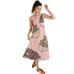 Seamless Pattern Adorable Cat Inside Cup Summer Maxi Dress by Simbadda