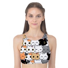 Cute Cat Kitten Cartoon Doodle Seamless Pattern Tank Bikini Top by Simbadda