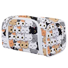 Cute Cat Kitten Cartoon Doodle Seamless Pattern Toiletries Pouch