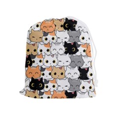 Cute Cat Kitten Cartoon Doodle Seamless Pattern Drawstring Pouch (xl) by Simbadda