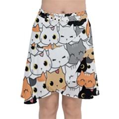 Cute Cat Kitten Cartoon Doodle Seamless Pattern Chiffon Wrap Front Skirt