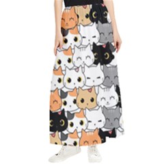 Cute Cat Kitten Cartoon Doodle Seamless Pattern Maxi Chiffon Skirt by Simbadda