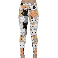 Cute Cat Kitten Cartoon doodle Seamless Pattern Lightweight Velour Classic Yoga Leggings