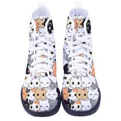 Cute Cat Kitten Cartoon doodle Seamless Pattern Women s High-Top Canvas Sneakers