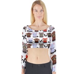 Seamless Pattern With Cute Little Kittens Various Color Long Sleeve Crop Top by Simbadda