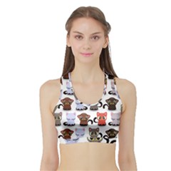 Seamless Pattern With Cute Little Kittens Various Color Sports Bra With Border by Simbadda