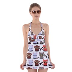 Seamless Pattern With Cute Little Kittens Various Color Halter Dress Swimsuit  by Simbadda