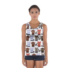 Seamless Pattern With Cute Little Kittens Various Color Sport Tank Top  by Simbadda