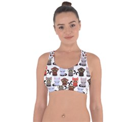 Seamless Pattern With Cute Little Kittens Various Color Cross String Back Sports Bra by Simbadda