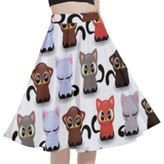 Seamless Pattern With Cute Little Kittens Various Color A-line Full Circle Midi Skirt With Pocket by Simbadda