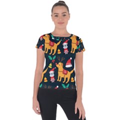 Funny Christmas Pattern Background Short Sleeve Sports Top  by Simbadda