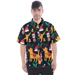 Funny Christmas Pattern Background Men s Short Sleeve Shirt