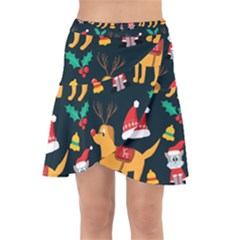 Funny Christmas Pattern Background Wrap Front Skirt by Simbadda