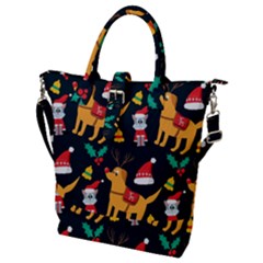 Funny Christmas Pattern Background Buckle Top Tote Bag by Simbadda