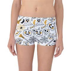 Funny Hand Drawn Halloween Pattern Reversible Boyleg Bikini Bottoms by Simbadda