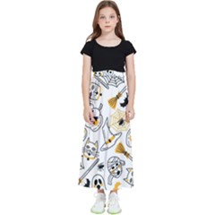 Funny Hand Drawn Halloween Pattern Kids  Flared Maxi Skirt by Simbadda