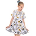 Funny Hand Drawn Halloween Pattern Kids  Short Sleeve Shirt Dress View1