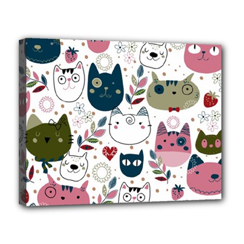 Pattern With Cute Cat Heads Canvas 14  X 11  (stretched) by Simbadda