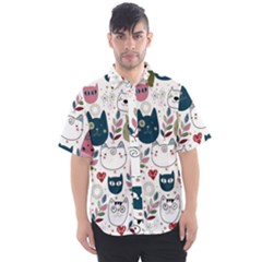 Pattern With Cute Cat Heads Men s Short Sleeve Shirt