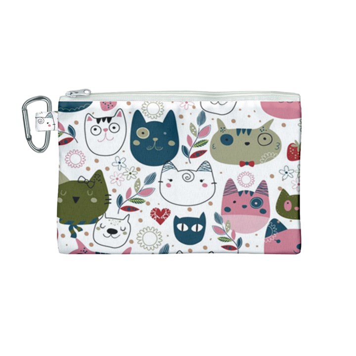 Pattern With Cute Cat Heads Canvas Cosmetic Bag (Medium)