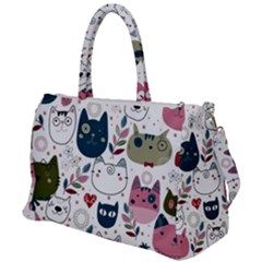 Pattern With Cute Cat Heads Duffel Travel Bag by Simbadda