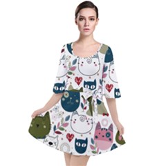 Pattern With Cute Cat Heads Velour Kimono Dress by Simbadda