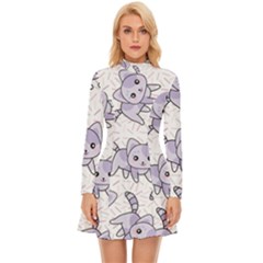 Cats Pattern Design Long Sleeve Velour Longline Dress by Simbadda