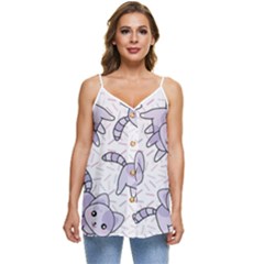 Cats Pattern Design Casual Spaghetti Strap Chiffon Top by Simbadda