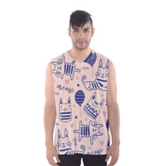 Cute Cats Doodle Seamless Pattern With Funny Characters Men s Basketball Tank Top by Simbadda